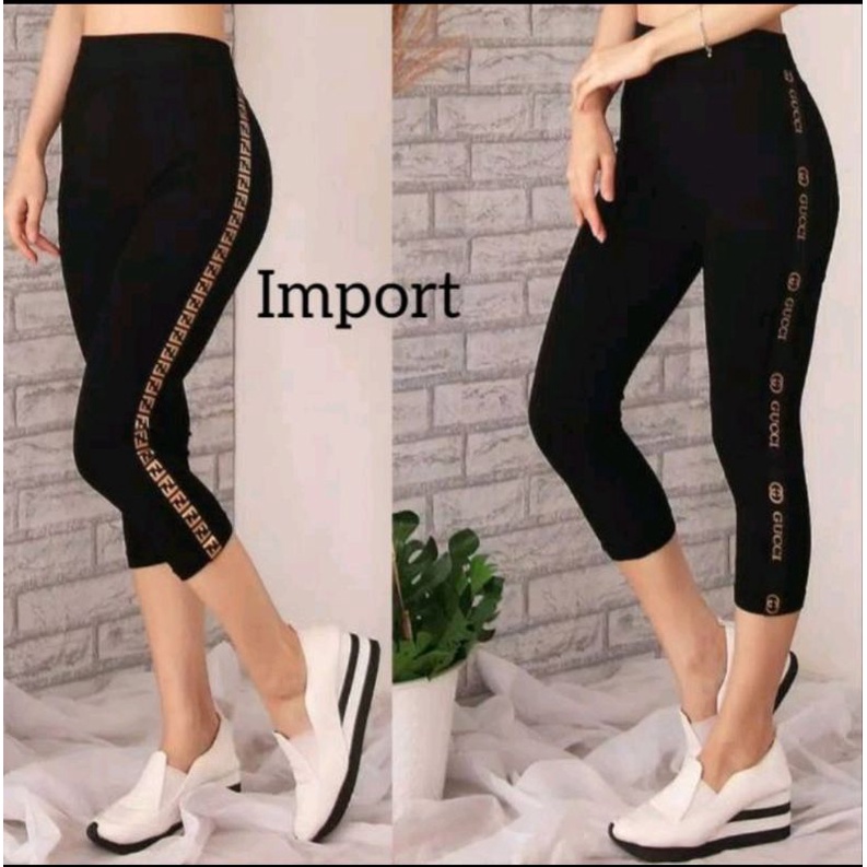 NEW LEGGING IMPORT TERMURAH 7/8 LIST JAHIT COKLAT BAHAN SPANDEK