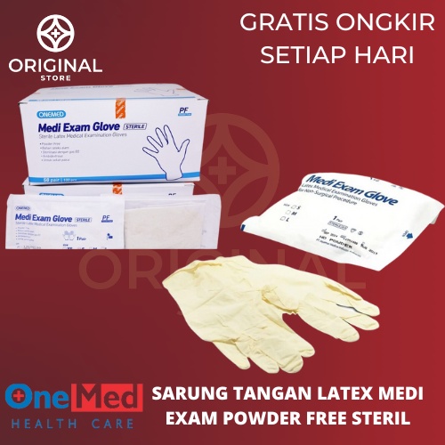 SARUNG TANGAN MEDI EXAM GLOVE STERILE LATEX NON POWDER ECERAN - ONEMED