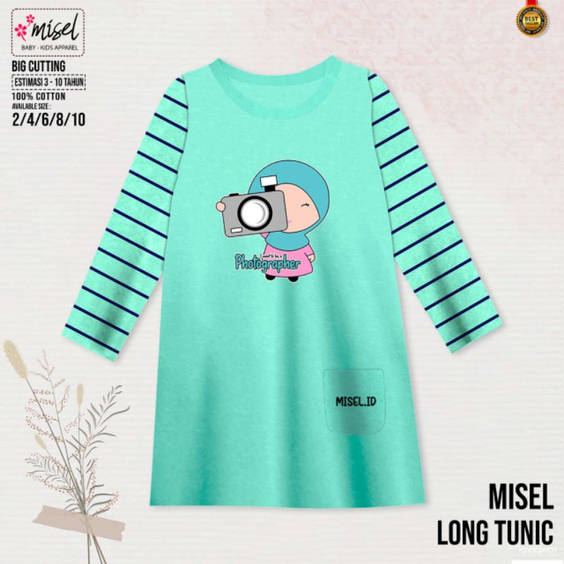 PILIH WARNA Tunik Anak Lengan Panjang STRIPE by MISEL 2-9 Tahun | Long Tunic Bahan Kaos | Baju Atasan Anak Perempuan Lengan Panjang Motif Islami