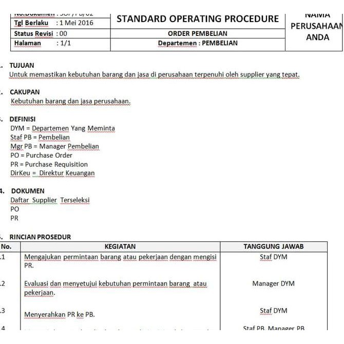 Sop Perusahaan Lengkap Dengan Flowchart Dan Formulir