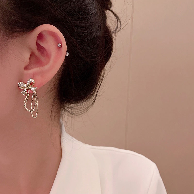 Anting Tusuk Gantung Bahan Sterling silver 925 Desain Pitamutiara Gaya Mewah Berkilau Untuk Wanita