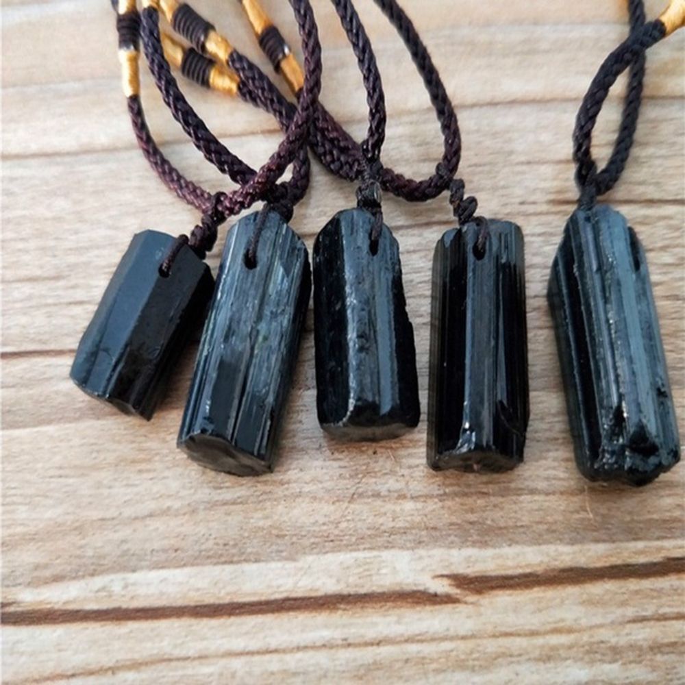 ROW Men Tourmaline Stone Pendant Black Specimen Necklace Women Healing Stone Energy Fashion Crystal Gem