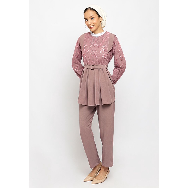 Puricia Setelan Muslim Oneset - RIZWANA - Maroon, Pink, Brown-3