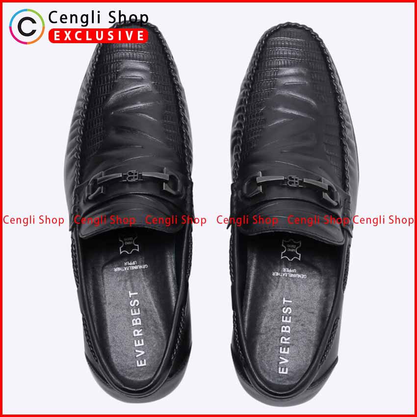 SEPATU PANTOFEL EVERBEST PRIA ORIGINAL FORMAL KULIT ASLI HITAM EM01