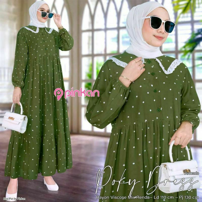 Gamis Terbaru Pocky Midi Rempel Rayon Premium Dress Wanita Polos Lengan Panjang Baju Wanita Busui Bigsize LD 110 cm