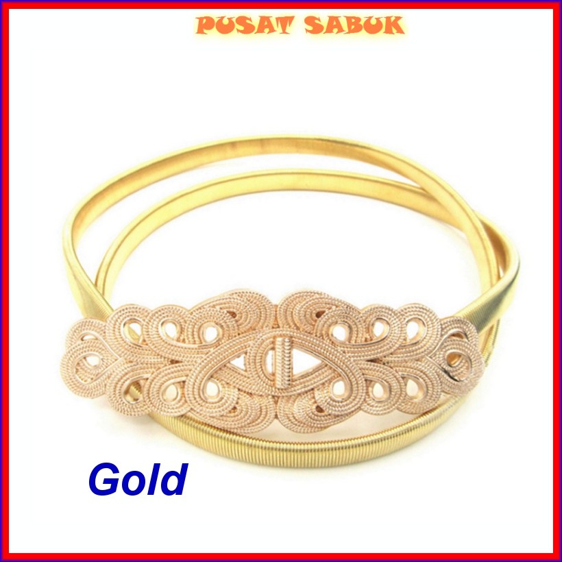 Sabuk Belt Per Fashion Ikat Pinggang Gesper Dress Cewek Daun emas Elastis Gold Wanita obi Karet baru