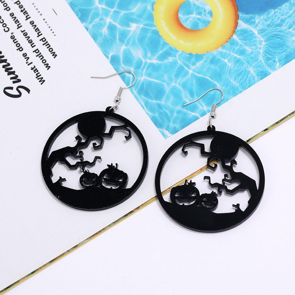 Lily Halloween Drop Earrings Hadiah Pesta Bulat Kucing Hitam Labu Spider Tangan Hallowmas Kostum Cosplay