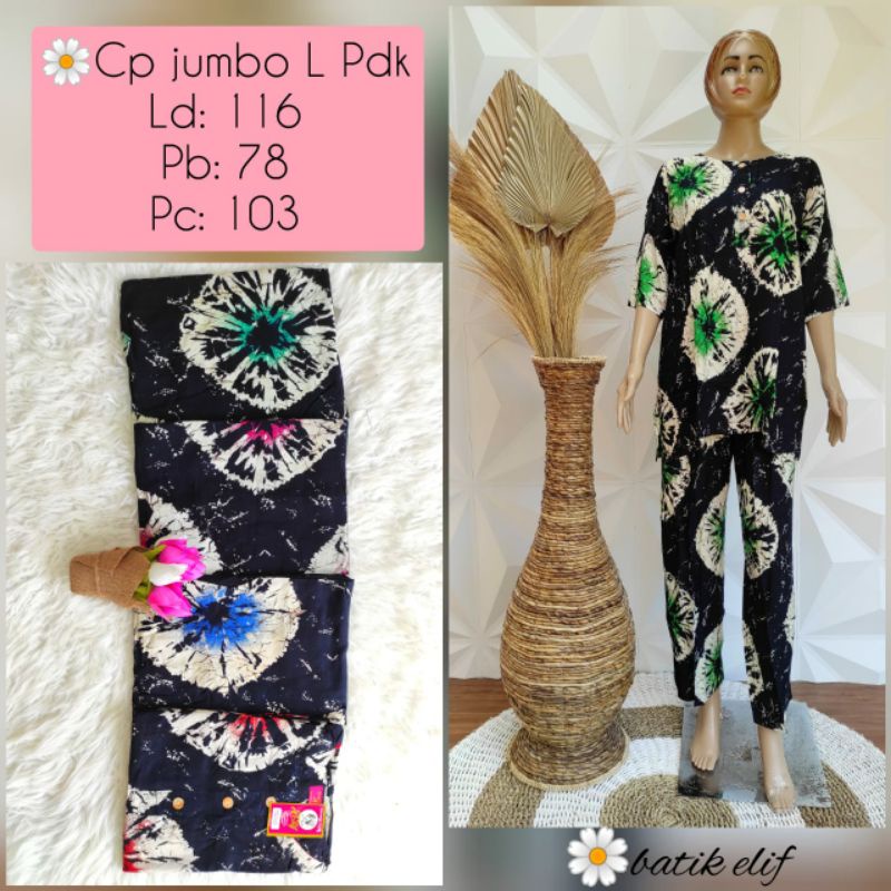 SETCEL PAJAMAS LENGAN PENDEK DASTER FLIF BATIK KEKINIAN BUMIL BUSUI SIZE M, L, XL JUMBO