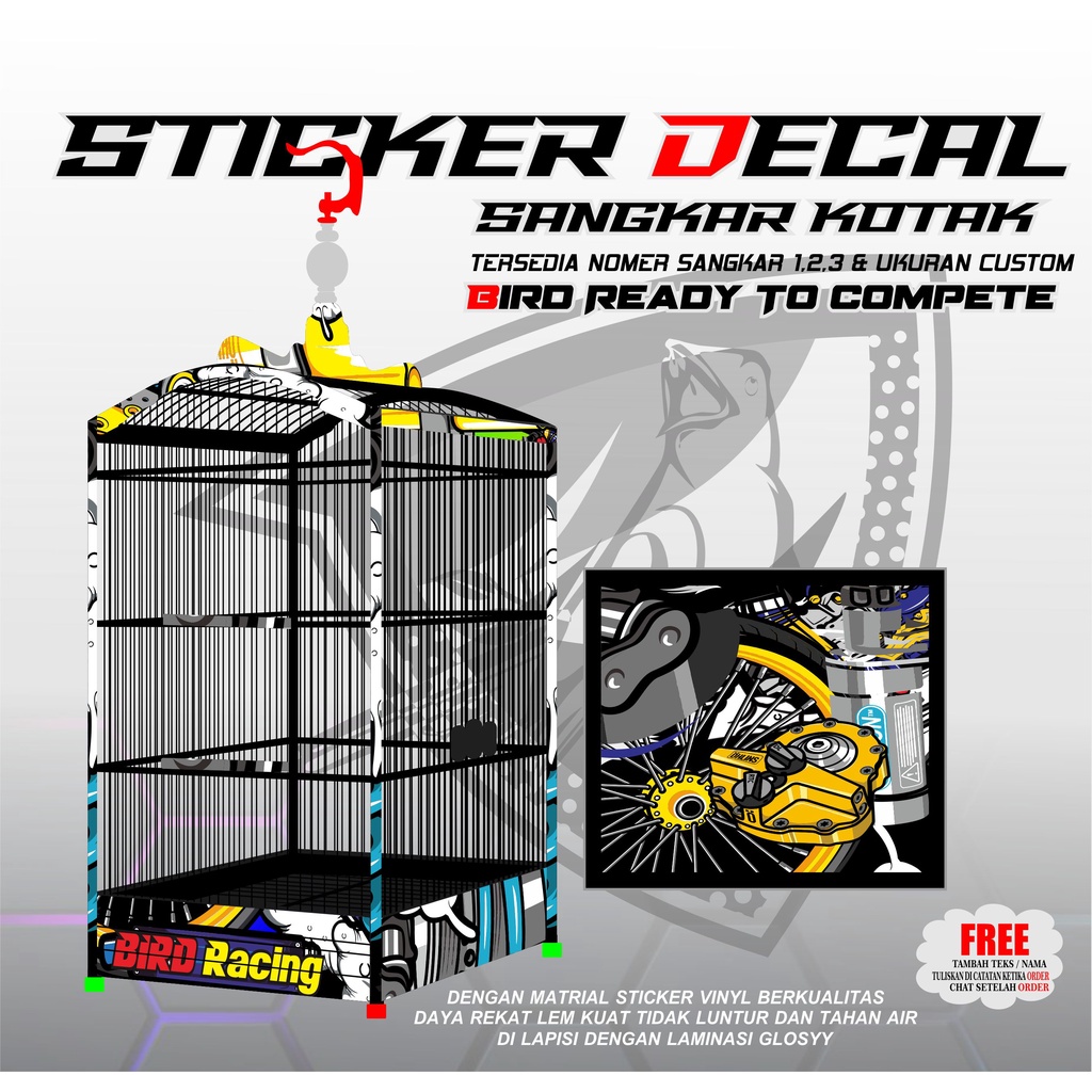 STICKER DECAL SANGKAR BURUNG KOTAK EBOD TEBOK NO.1,2,3 MOTIF RACING