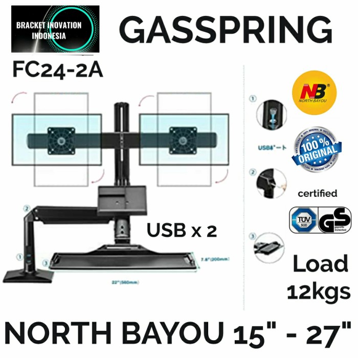 NB NORTH BAYOU FC24-2A Dual Monitor Arm TV Mount 2 Screen 22-27 Inch