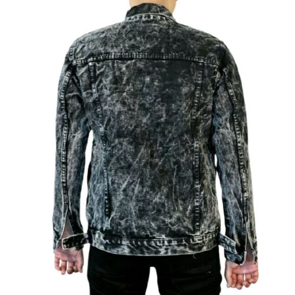 Jaket Jeans Sandwash Stone Black Pria/Cowok Tebal Premium Berkualitas!