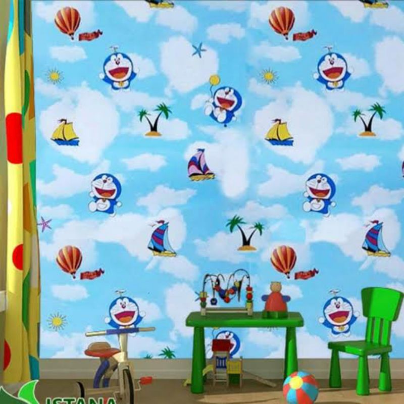 Wallpaper dinding doraemon kotak 3d ukuran 45cm×10m-Doraemon holiday