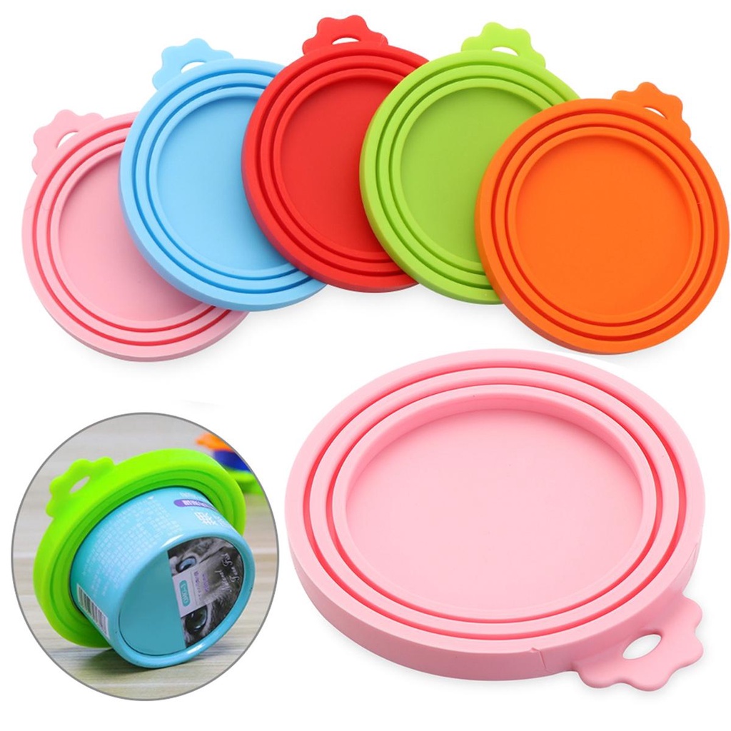 REBUY Rebuy Tutup Kaleng Ukuran Universal Penyimpanan Makanan Basah Warna-Warni Reusable Silicone Tin Cover