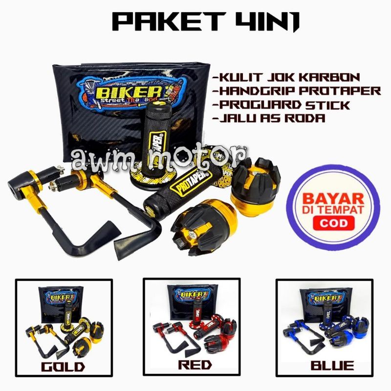 kulit jok karbon Hitam+ grip Protaper + proguard L + Jalu as roda depan Universal
