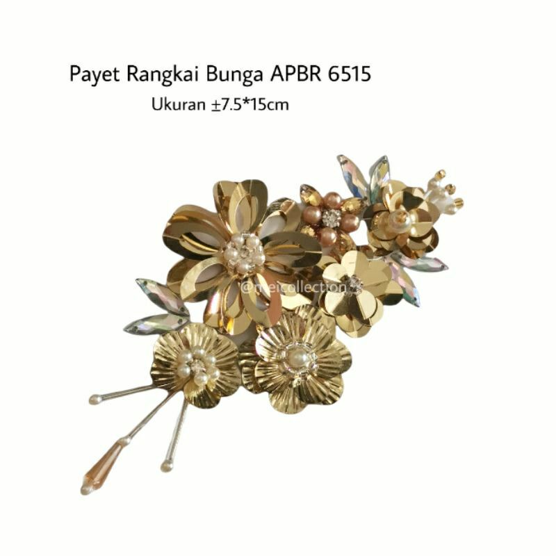 payet rangkai bunga 3d APBR 6515 mutiara permata gold
