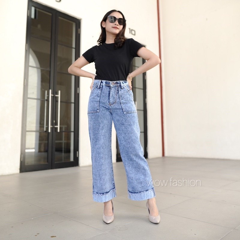 WOW-Lipat Bawah Kulot Jeans Snow Highwaist Wanita Size 27-30