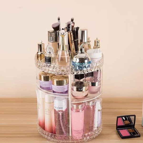 Big Sale!! Rak Kosmetik Acrylic Putar 360 Derajat Diamond / Polos Rak Make Up Organizer Makeup