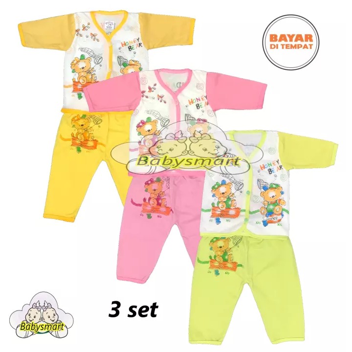 BAYIe - MELODY WARNA ... 3 SET Setelan Baju Lengan Panjang Bayi+Celana Panjang umur 0-3 bulan