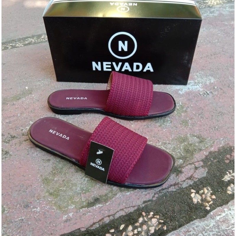 Sandal Slop Rajut Cewek Model Kekinian Nevada / Sendal Slop Wanita Import Premium/sandal nevada-Maroon