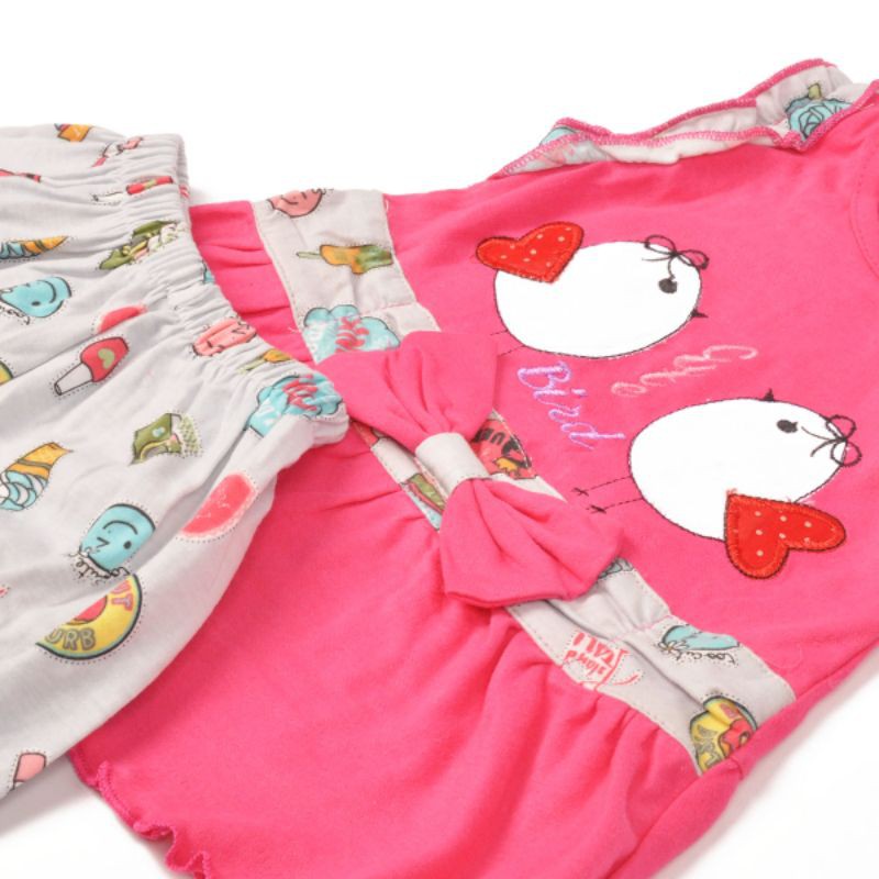 SETELAN BAJU ANAK PEREMPUAN MOTIF CUTE BIRD 1-2 TAHUN