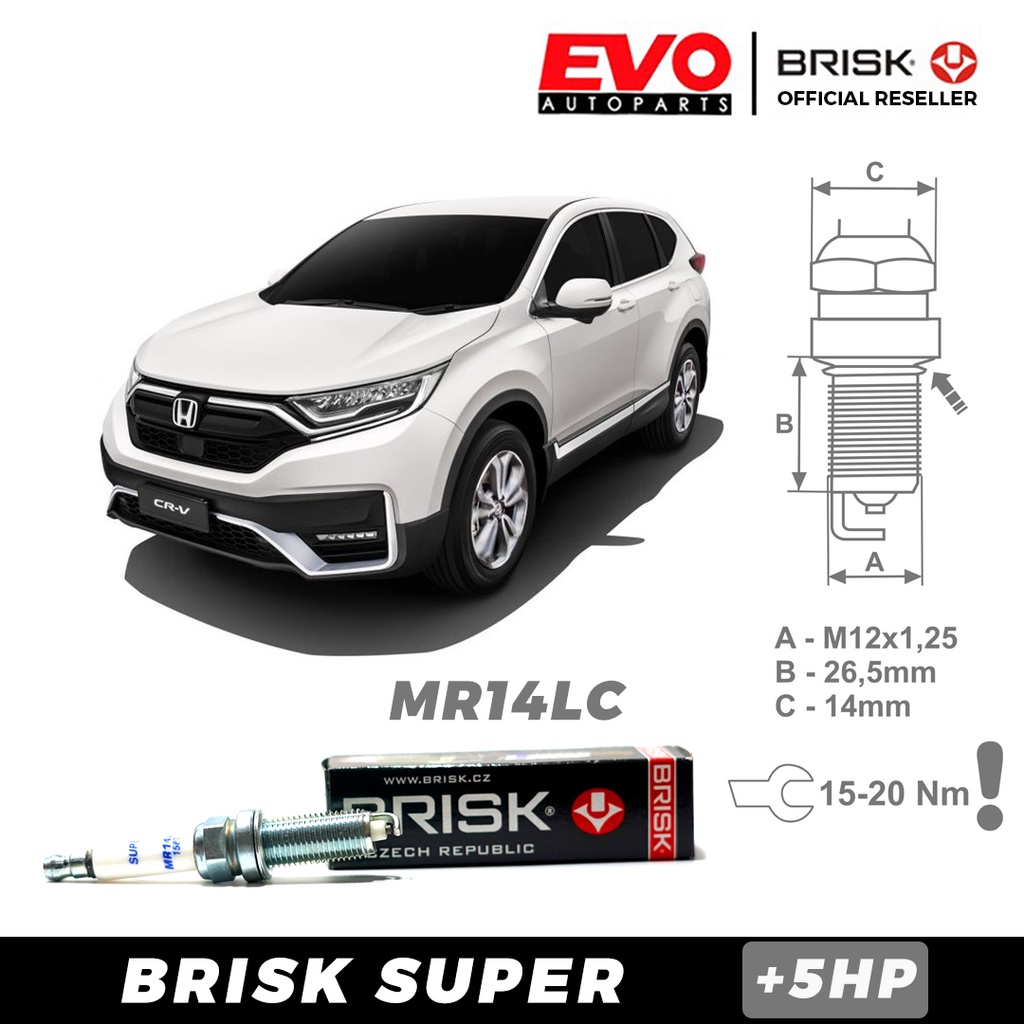 Busi BRISK Super MR14LC untuk Mobil Honda CRV 2400cc 2013 -2016