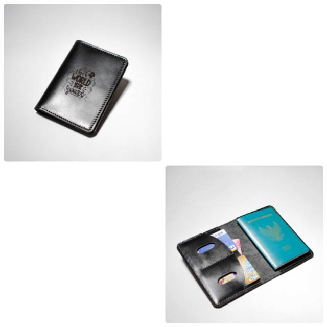 Dompet passport kulit hitam free custom grafir nama cover passport