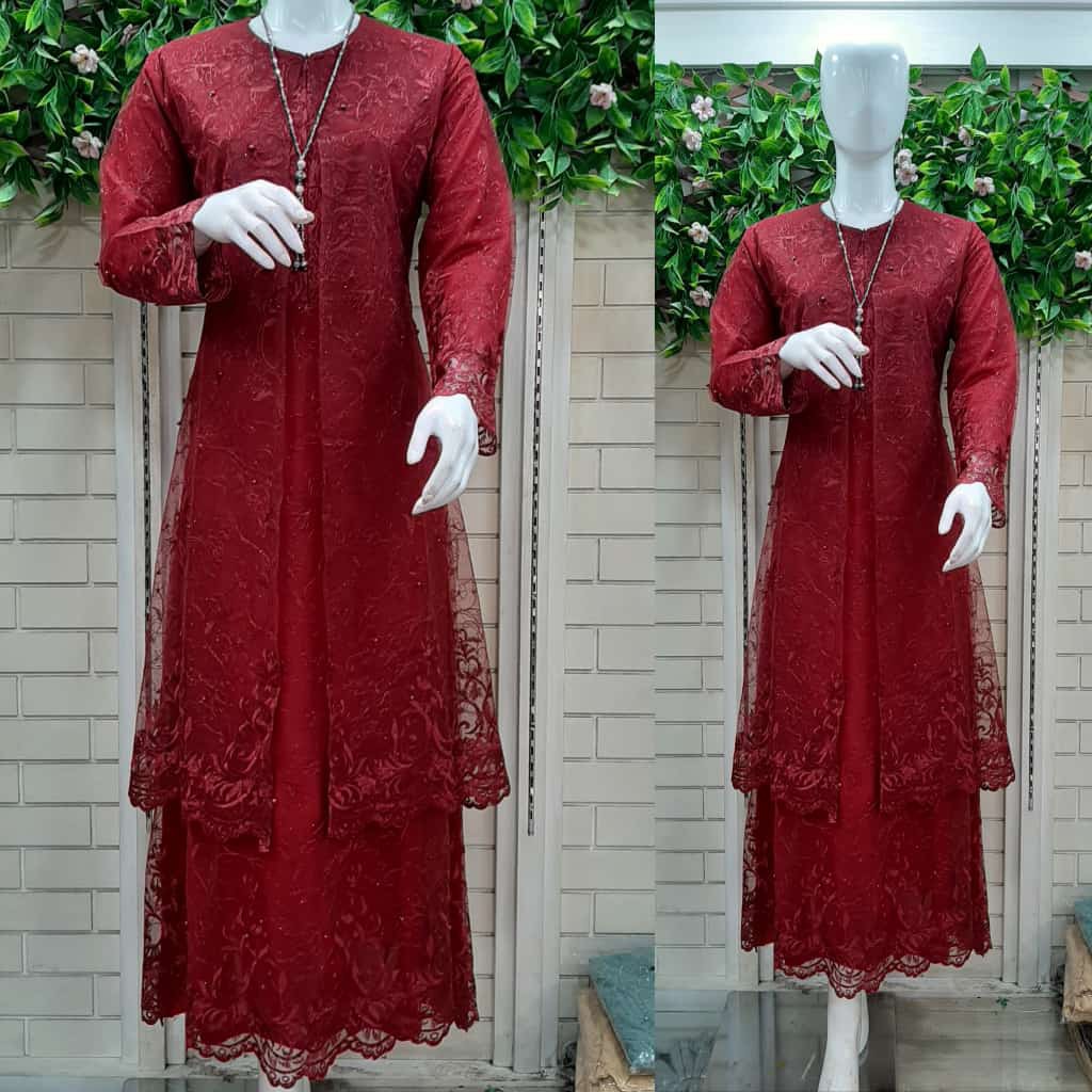 promo long gamis full tulle mutiara bordir / gamis pesta