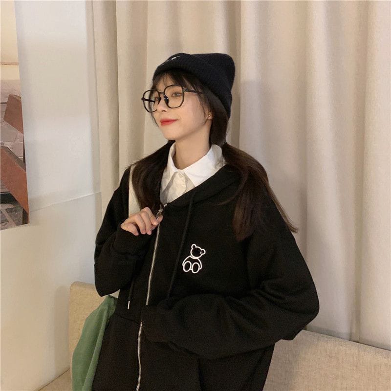 ZIPPER HOODIE WANITA LINE BEAR / ZIPPER HOODIE WANITA TEBAL