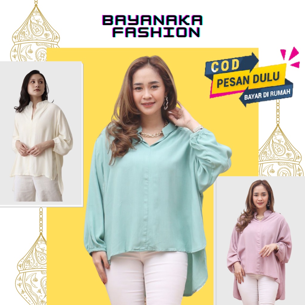 kemeja blouse wanita atasan blose bluse korean style cewek oversize lengan panjang casual basic rayo
