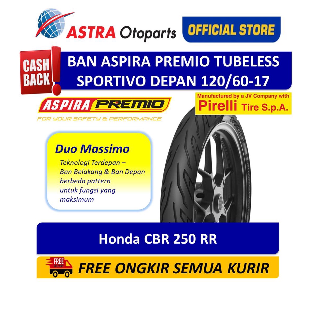 Ban Depan Aspira Premio Sportivo Tubeless 120/60-17 untuk Honda CBR 250 RR