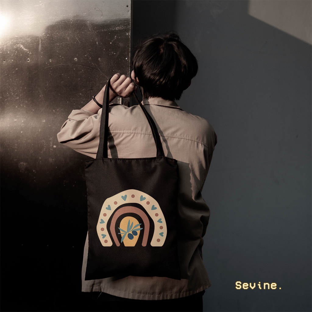 Sevine Totebag Wanita Fashion Tas Tote Bag Resleting Laptop Motif Flower Plant Nordic Art Black Series - MAA9