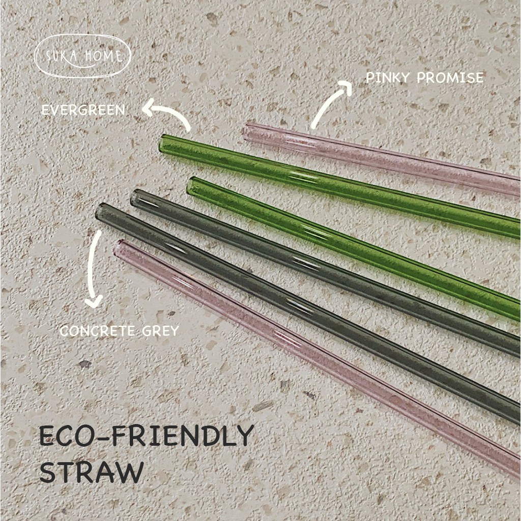 Sedotan Kaca Glass Straw Reusable Ecofriendly (Straight) Bahan Pyrex Colorful Ramah Lingkungan