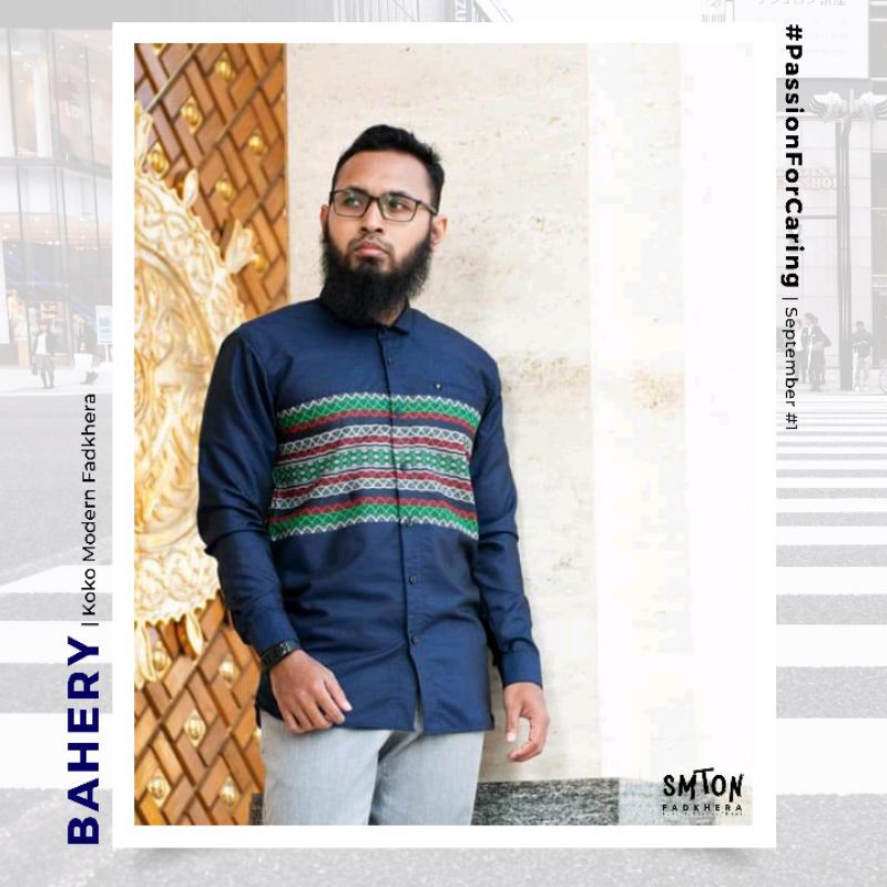 Koko Fadkhera BAHERY Kemeja Koko Modern Fadkhera Baju Koko Pria Navy