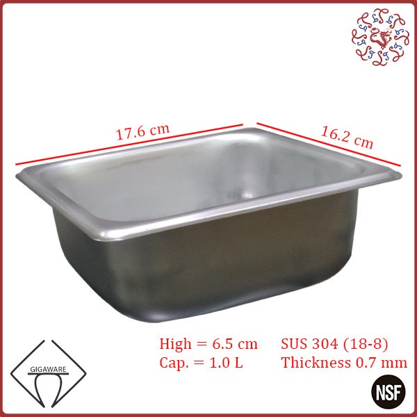 warmer-food- gigaware stainless steel gastronom food pan 1/6 6.5 cm 1 liter #1162 -food-warmer.