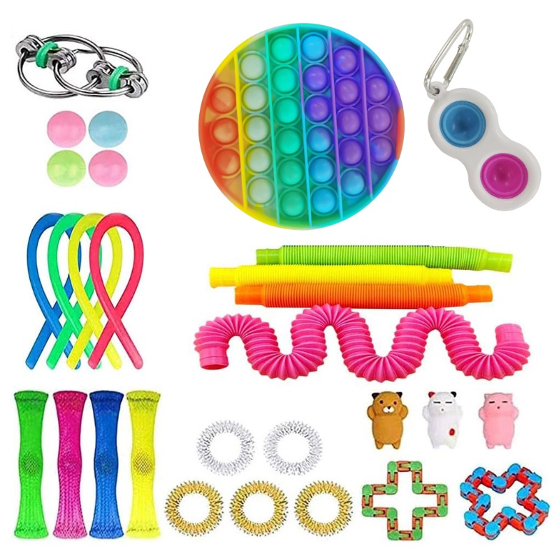 Zzz 1Set Gantungan Kunci Mini Lembut Mainan Sensorik Anti Kecemasan Dengan Blok Puzzle Untuk Anak-Anak