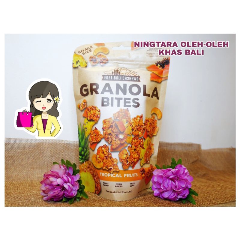 EAST BALI CASHEWS GRANOLA BITES 125 GRAM (CHOCOLATE BANANA &amp; VANILLA, TROPICAL FRUITS)