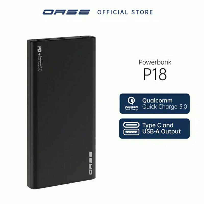 OASE Powerbank P18 10000 mAh [Aluminium Alloy, Quick Charge 3.0] Garansi Resmi