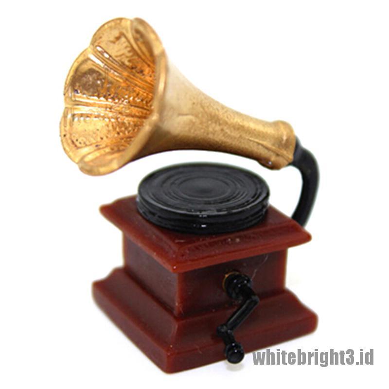 (white3) Miniatur phonograph retro Skala 1: 12 Untuk Dekorasi Rumah Boneka diy