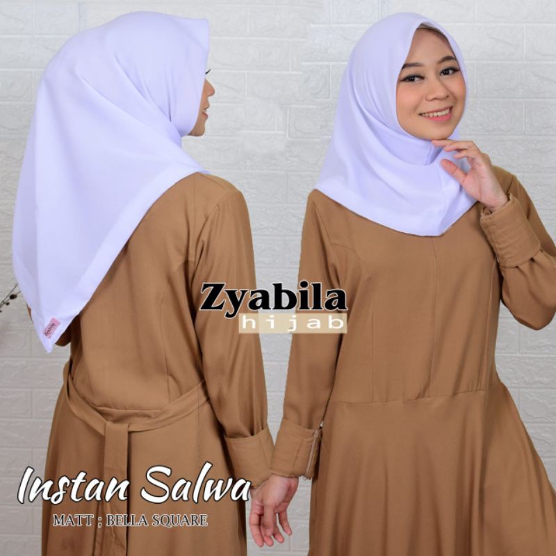 JILBAB Instan salwa PREMIUM 2 lapis bahan Bella POLIKOTON  5 pcs FREE scuba 1pcs-Putih