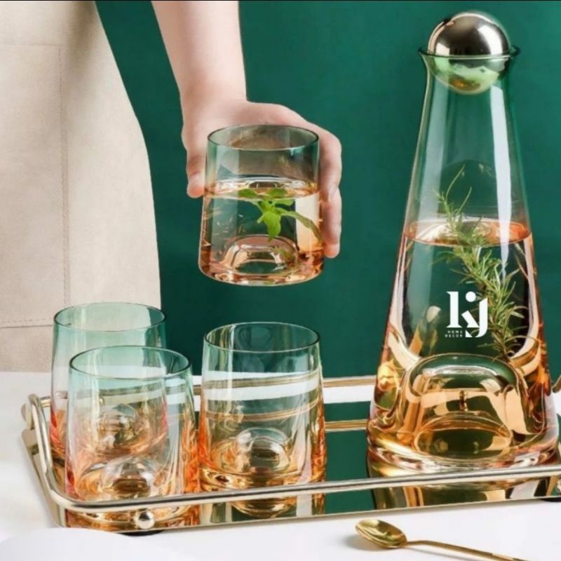 Water Glass Set TANPA TRAY || teko kaca bening transparan tahan panas dingin