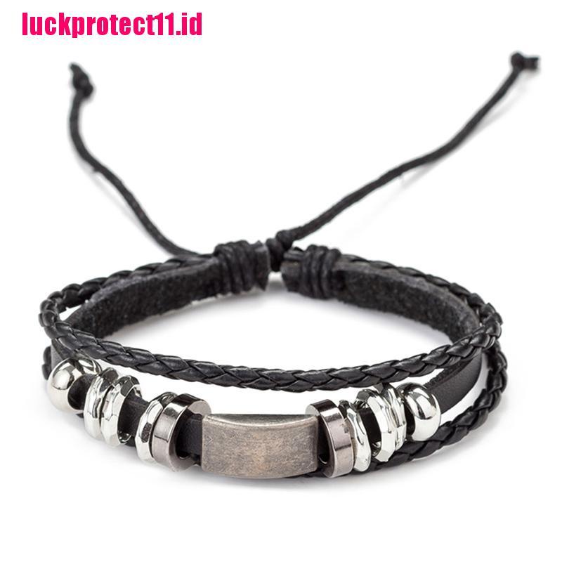 【LUCK】6 PCS/set Vintage Men Bracelet Multilayer Leather Rope Wax Rope Braided Bracelet