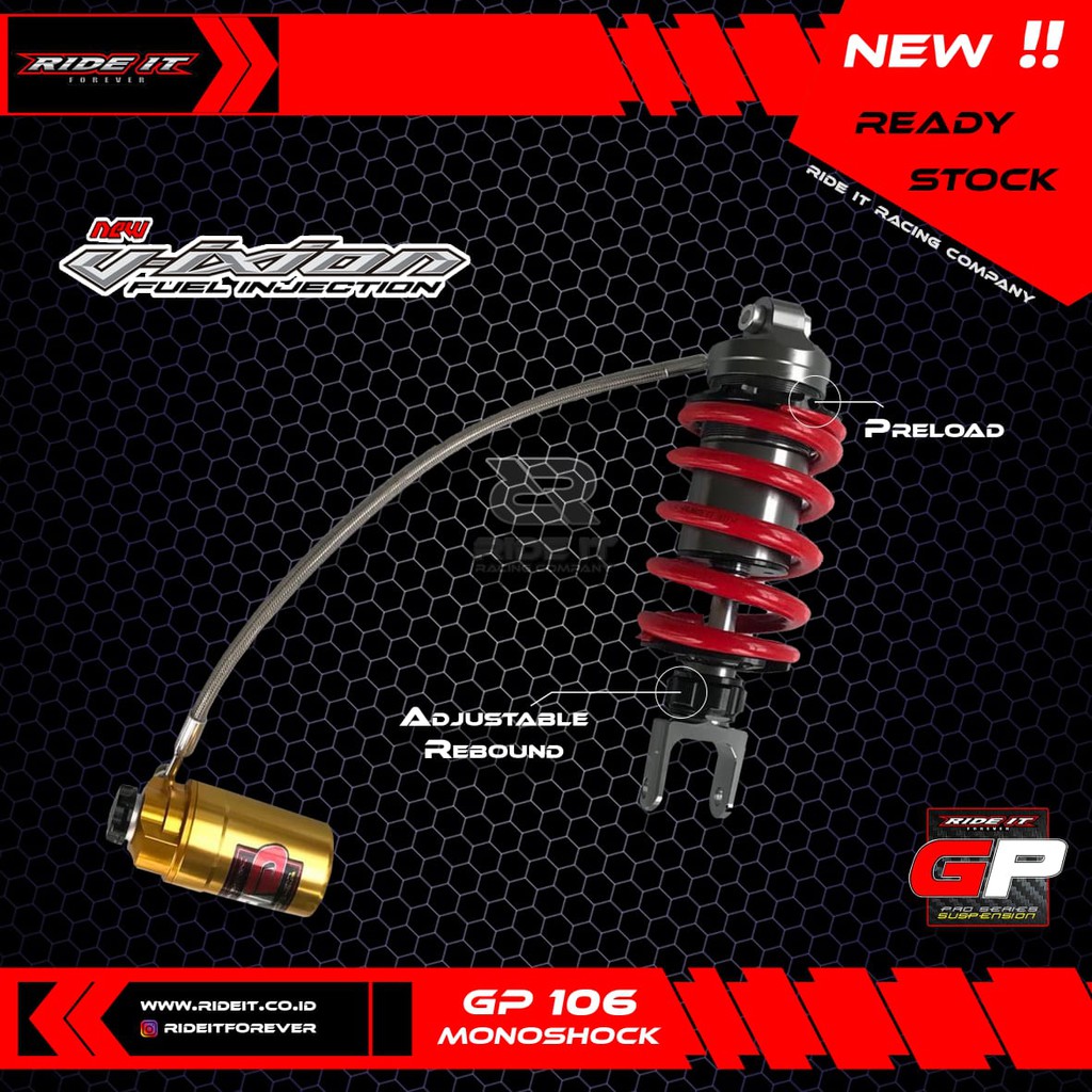 Shock Vixion GP 106 Tabung Pisah + klik by Ride It