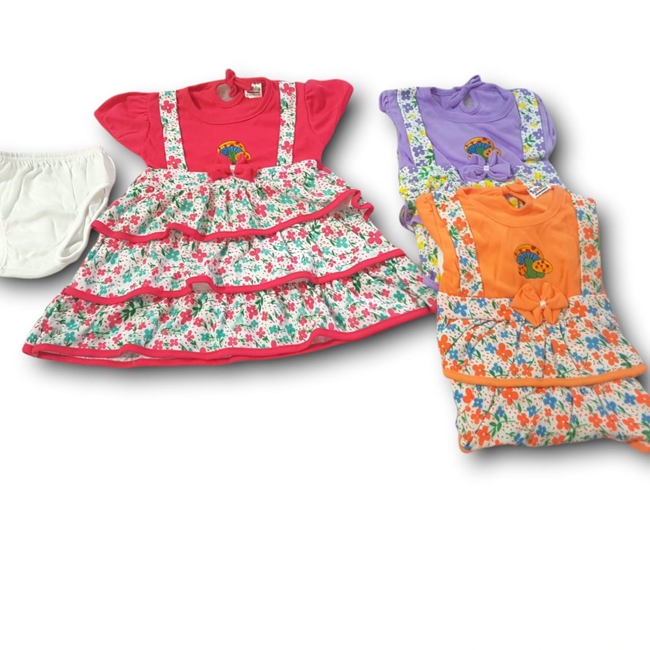 Setelan Dres bayi usia 3-15 bulan / Motif Jamur Bunga / baju bayi perempuan