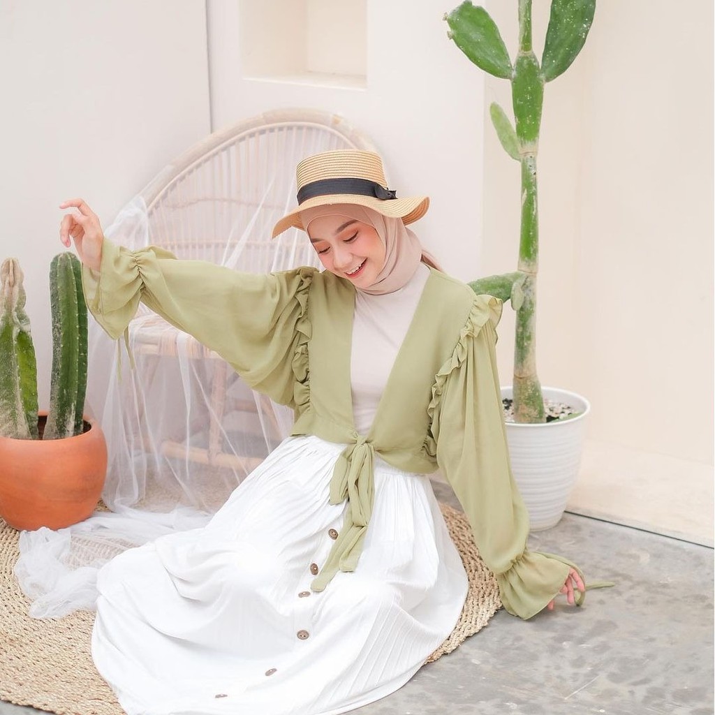 𝐊𝐈𝐑𝐀𝐍𝐈 Serayu Outer Ruffle Polos Ceruty Baby Doll Armani Lengan Balon Kekinian