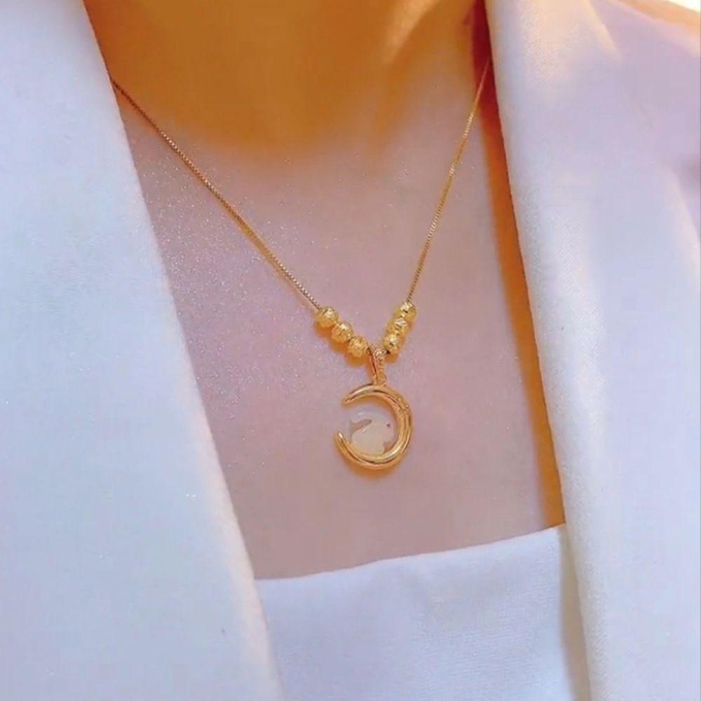 Mxbeauty Kalung Manik-Manik Giok Desain Kelinci Bulan Elegan Untuk Wanita