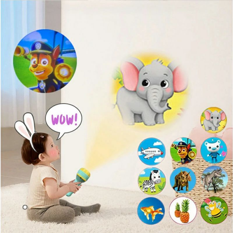 Mainan Proyektor Senter Gambar Flashlight Projection Torch Lamp Theater Story Book Anak Early Education Animal Baby Kid Toy Night Sleeping