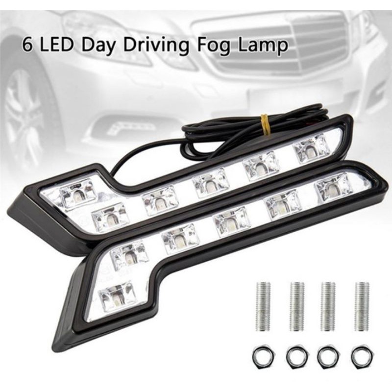 Lampu Variasi Mobil Lampu Kabut Model L Lampu DRL LED 6 Mata 2 Pcs Lengkap