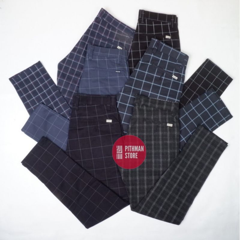 Celana Tartan Original Premium Distro Pria Model Pensil Bahan Cartoon Streer Melar Celaan Cowo Warna Hitam Dan Navy Tartan Panjang Ukuran Standar