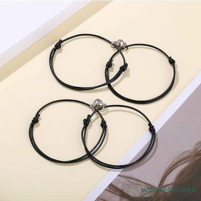 2 Pcs Fashion Magnetik Pasangan Gelang Tali Lilin Unisex Aksesori Hadiah-Won