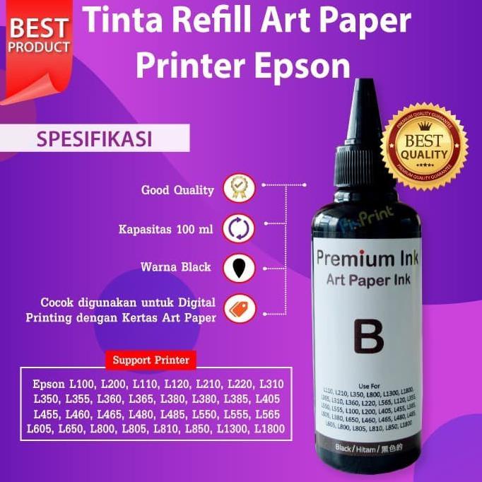 Tinta Art Paper Botol Asli 664 Epson Printer L360 L210 L120 - Hitam